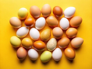 Fresh Eggs on Yellow Background - Natural Farm Produce, Organic Food, Culinary Inspiration