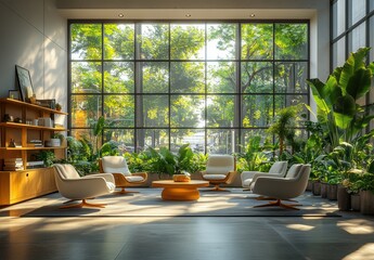 Modern Lobby with Greenery.