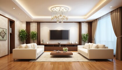 Home luxury drawing room lighting and indoor plants image.