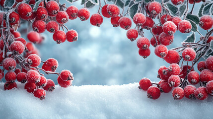 Frozen rose hips on the snow