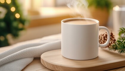 Fototapeta premium Warm Up with a Cozy Mug of Hot Cocoa on a Chilly Winter Day, Perfect for Relaxing and Enjoying the Season's Comfort