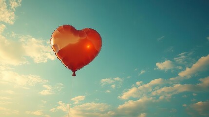 Fototapeta premium heartshaped balloon floating against a clear blue sky capturing a sense of whimsy and joy with soft shadows and light reflections enhancing its playful charm