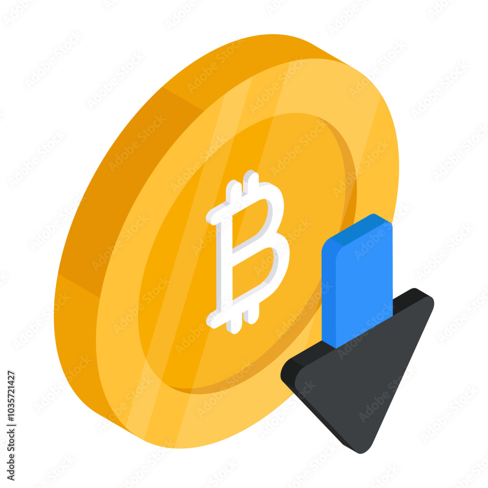 Sticker Downward arrows with btc symbolizing concept of bitcoin loss

