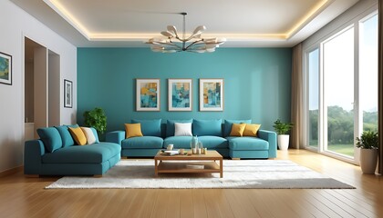 Home luxury drawing room lighting and indoor plants image.