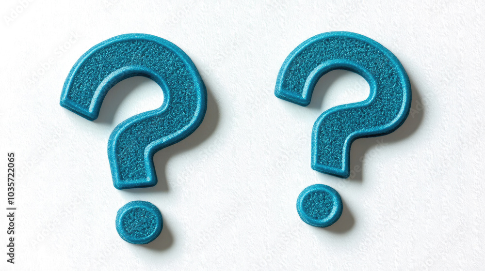 Poster set of blue question marks isolated on a transparent background generative ai