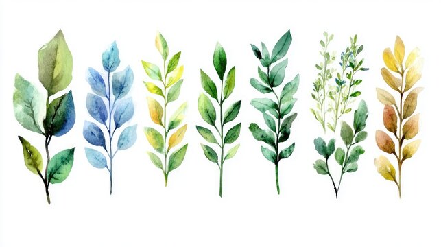 Fototapeta Colorful Watercolor Set of Different Leaves