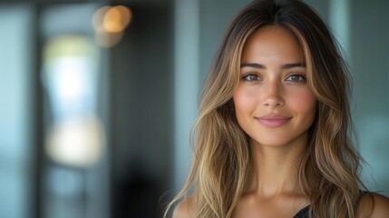 Fototapeta premium hispanic job candidate confidently presenting herself during an interview showcasing professionalism and charisma the setting reflects a modern corporate environment highlighting diversity