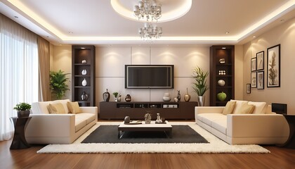 Home luxury drawing room lighting and indoor plants image.