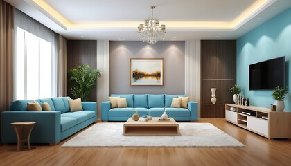 Fototapeta premium Home luxury drawing room lighting and indoor plants image.