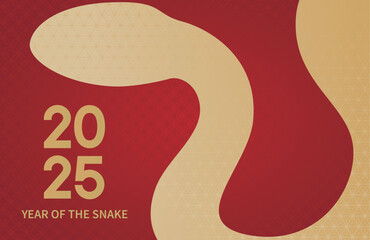 Lunar New Year horizontal background with snake's silhouette. Chinese New Year 2025 modern art design for cover, card, poster, banner.