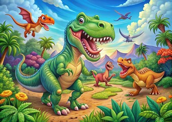 Fun Cartoon Tyrannosaurus Coloring Book Pages for Kids and Adults