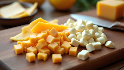 Cheese Dice and Slice on Rustic Wooden Boards for Elegant Wedding Appetizers