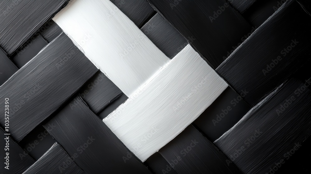 Poster an abstract close-up of a woven pattern in black and white, blending modern artistic style with the 