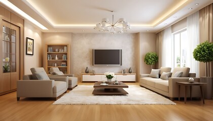 Home luxury drawing room lighting and indoor plants image.