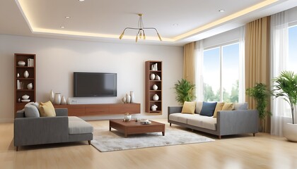 Home luxury drawing room lighting and indoor plants image.