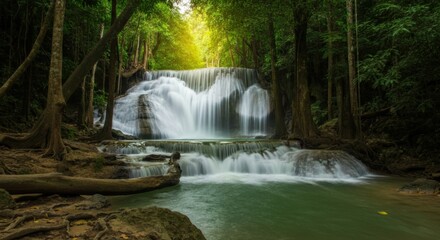 Obraz premium Tranquil Waterfall in a Lush Forest