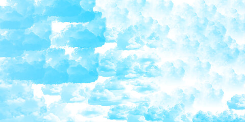 sunny sky blue light watercolor background. Aquarelle painting brush effect card paper textured canvas cloudy smoke space for text, entertaining card, template. aquamarine color graphics illustration
