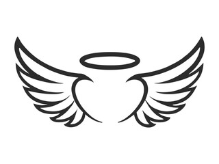 Obraz premium Minimalist Angel Wings and Halo Vector for Spiritual and Memorial Logos.