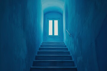 A View Through a Window at the Top of a Stairwell