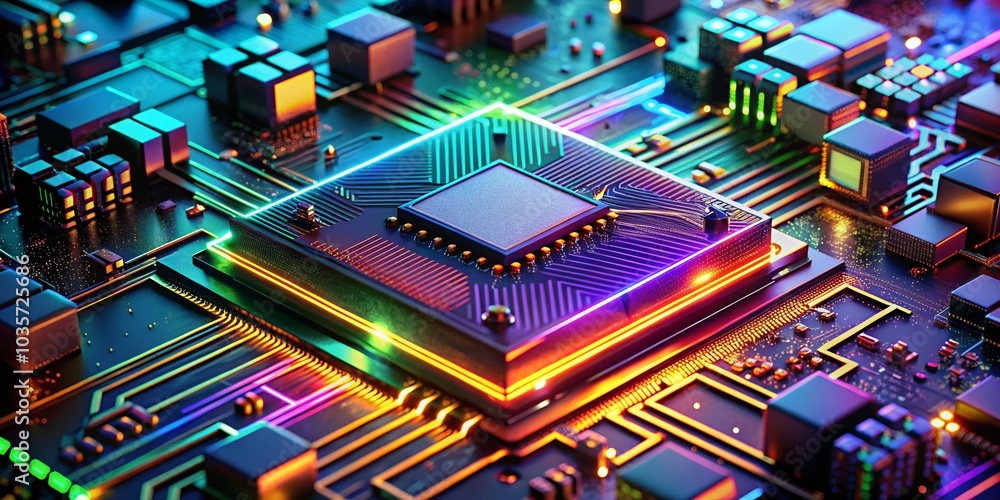 Aufkleber futuristic computer circuit board close-up - high-tech processor technology illustration