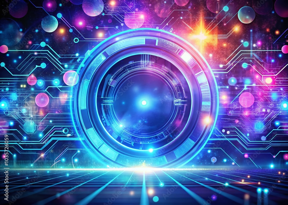 Aufkleber futuristic digital hi-tech hud background with bokeh effect for sci-fi concepts