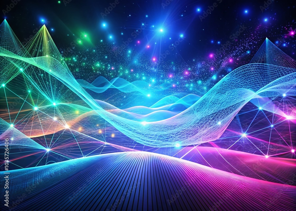 Aufkleber futuristic geometric lines with blinking particles in surreal wave design for digital art and backgr