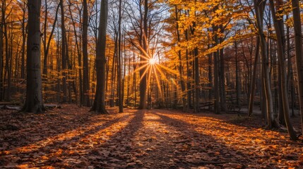 Sunbeams Through Autumn Trees