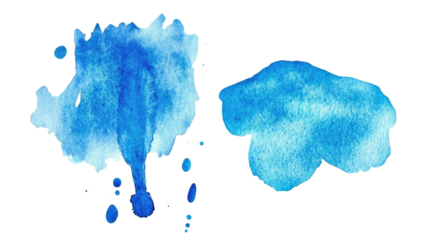Blue Watercolor Spots Collection on a Transparent Background Generative AI