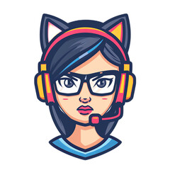 Gamer Girl with Headset and Cat Ears