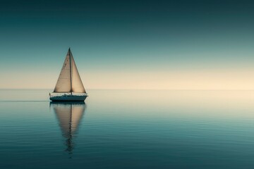 Fototapeta premium Sailboat on a Calm, Blue Lake with a Pale Sky