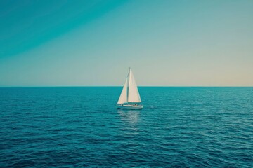 Obraz premium Sailboat on a Calm Ocean Under a Blue Sky