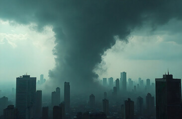 Natural disaster Tornado in the middle of the city 