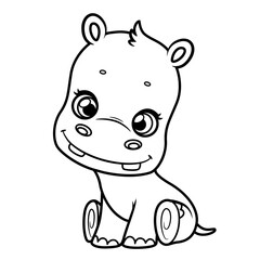 Cute cartoon little baby hippopotamus line drawing coloring book for children