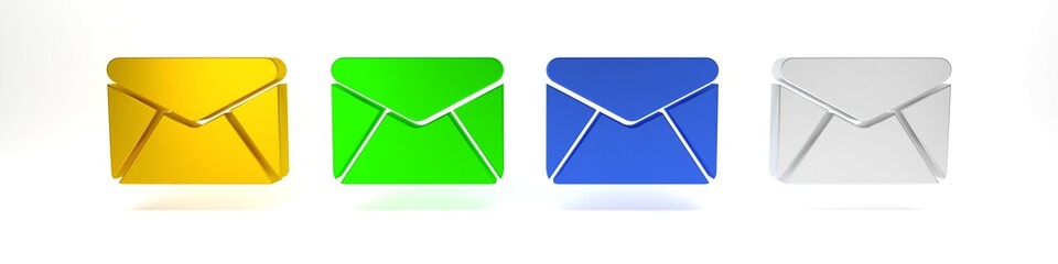Colorful Envelope icon isolated on white background. Email message letter symbol. Minimalism concept. 3D render illustration