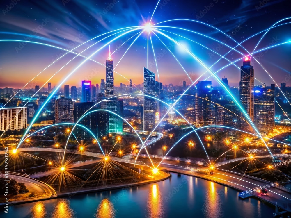 Aufkleber global communication technology concept with abstract futuristic connections for social networking a