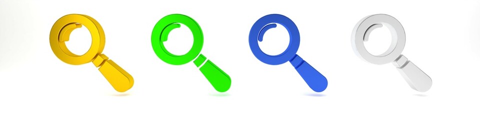 Colorful Magnifying glass icon isolated on white background. Search, focus, zoom, business symbol. Minimalism concept. 3D render illustration