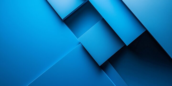 Layered geometric blue shapes create a modern abstract design.