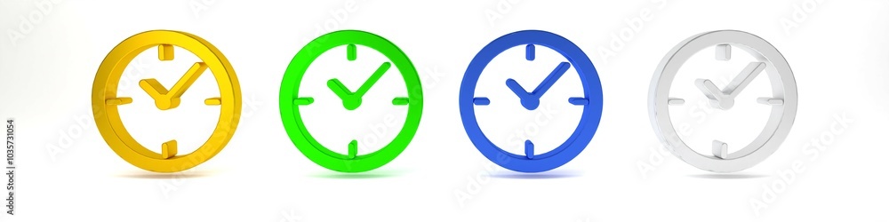 Poster colorful clock icon isolated on white background. time timer sign. minimalism concept. 3d render ill