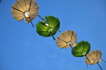 ancient, color, green, festive, bright, colorful, cloudless, blue sky, hoi an vietnam, vietnam, lantern, retro, white, sky lantern, tradition, paper, effect, creative, celebrate, sky, space, candle, l