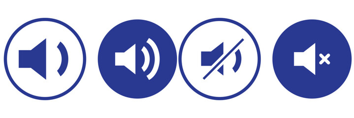 Speaker icon set. volume icon vector. loudspeaker icon vector. Mute and unmute volume sound flat vector icons for video apps and websites