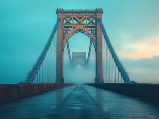 Fototapeta premium striking photograph of a bridge taken from a low angle, showcasing its impressive engineering against a bright blue sky, highlighting the beauty of civil engineering in urban landscapes