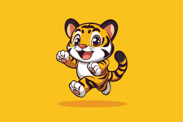 Cute Tiger Jumping Cartoon Vector Icon Animal Nature Icon Concept Isolated Vector Illustration on color background