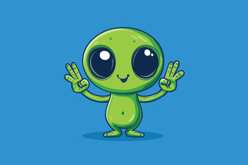 Cute Alien With Metal Hand Cartoon Vector Icon Science Technology Icon Isolated Flat vector on color background 