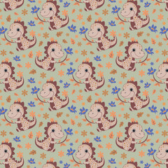 Lovely  Dinosaurs seamless vector pattern