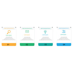 Infographic design template with icons and 4 options or steps. Can be used for process diagrams, presentations, workflow layouts, banners, flowcharts