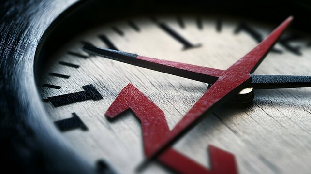 Interest rate symbol with a downward arrow on a clock face, time running out on savings