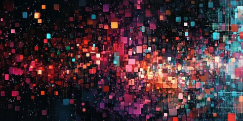 Abstract digital art, colorful squares.