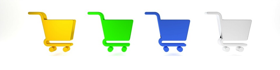 Colorful Shopping cart icon isolated on white background. Online buying concept. Delivery service sign. Supermarket basket symbol. Minimalism concept. 3D render illustration