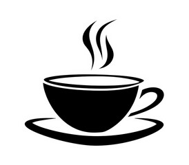 Obraz premium Black Silhouette of a coffee cup with steam rising on a white background.