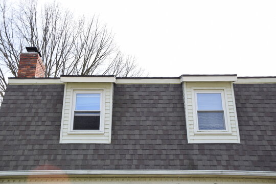 2 upstairs windows chimney blinds asphalt siding